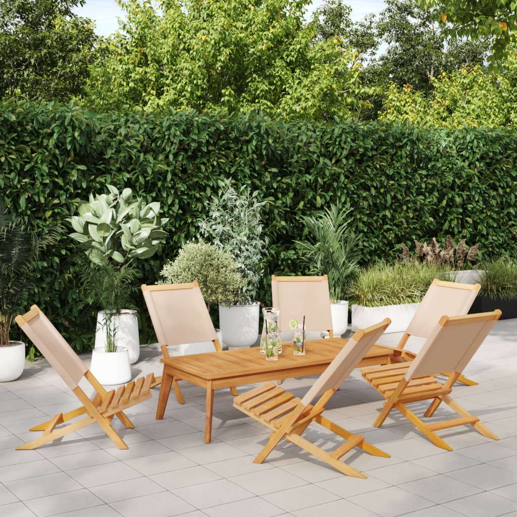 vidaXL Gartenstühle 6 Stk. Klappbar Beige Stoff und Massivholz