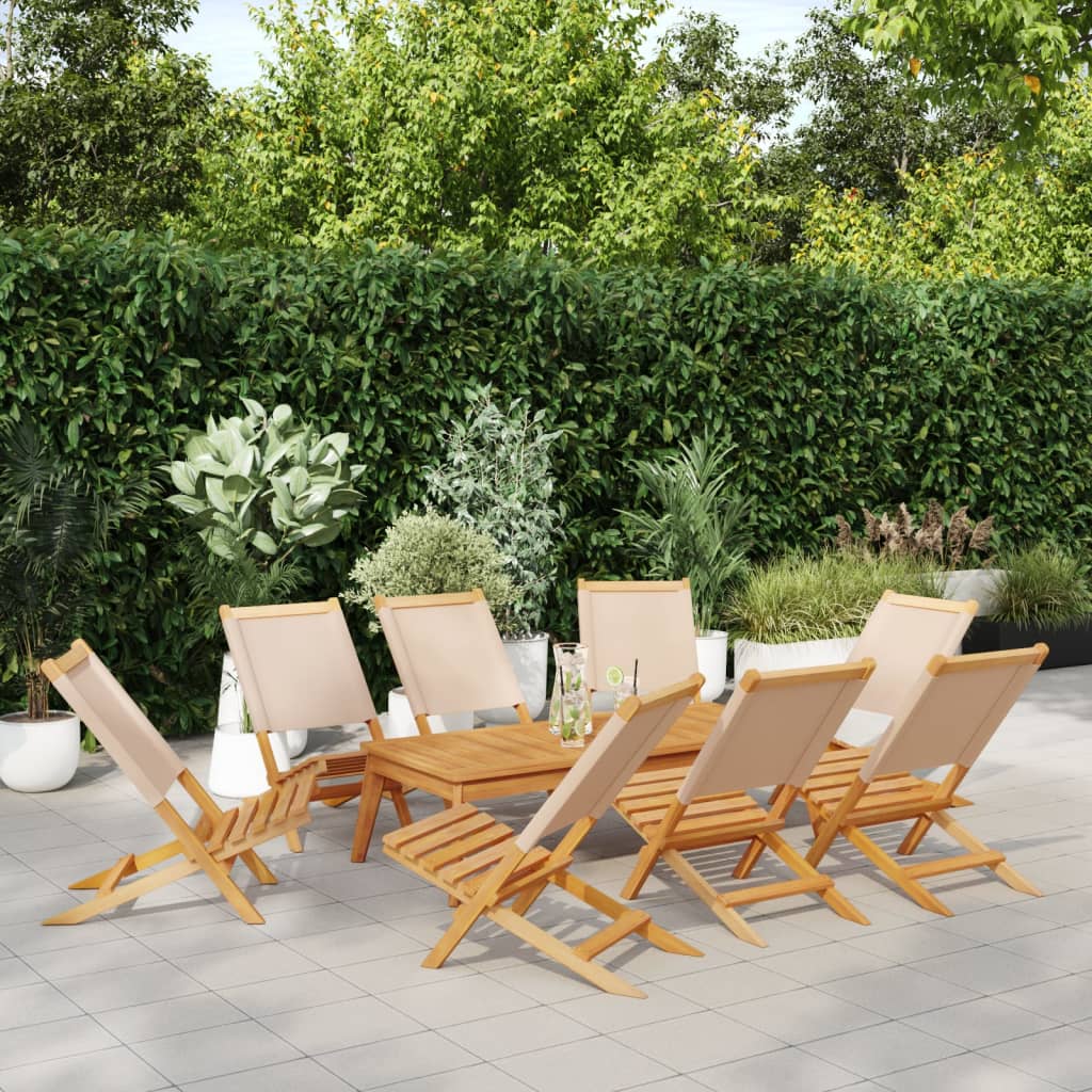 vidaXL Gartenstühle 8 Stk. Klappbar Beige Stoff und Massivholz