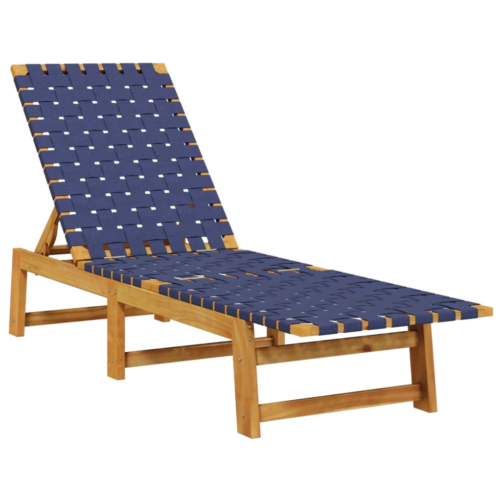 vidaXL Ligbed met tafel massief acaciahout en stof donkerblauw afbeelding