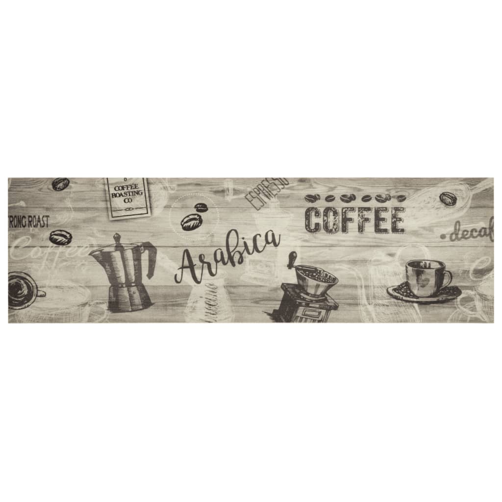 vidaXL Keukenmat wasbaar koffieprint 45x150 cm fluweel grijs afbeelding