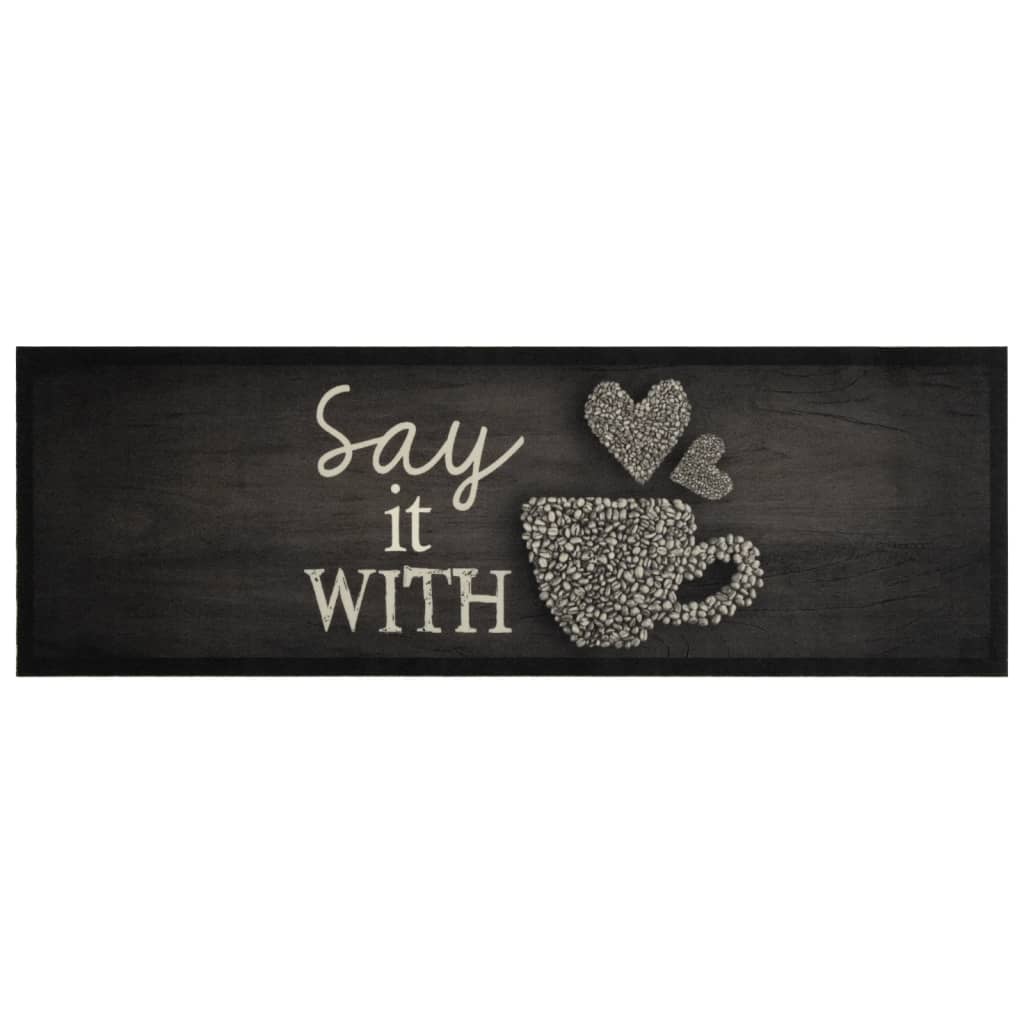 vidaXL Keukenmat wasbaar kopjeprint 60x180 cm fluweel zwart afbeelding