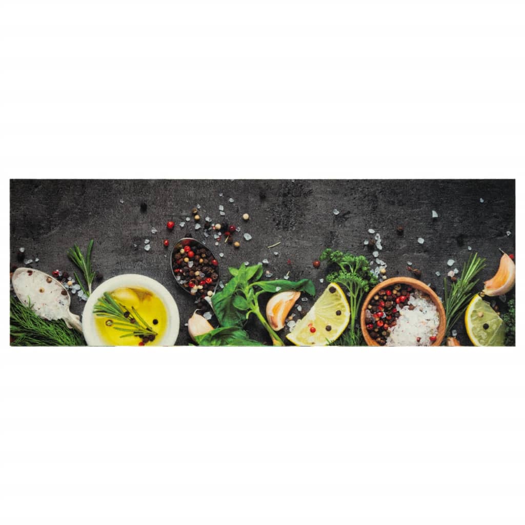 vidaXL Keukenmat wasbaar kruidenprint 60x180 cm fluweel afbeelding