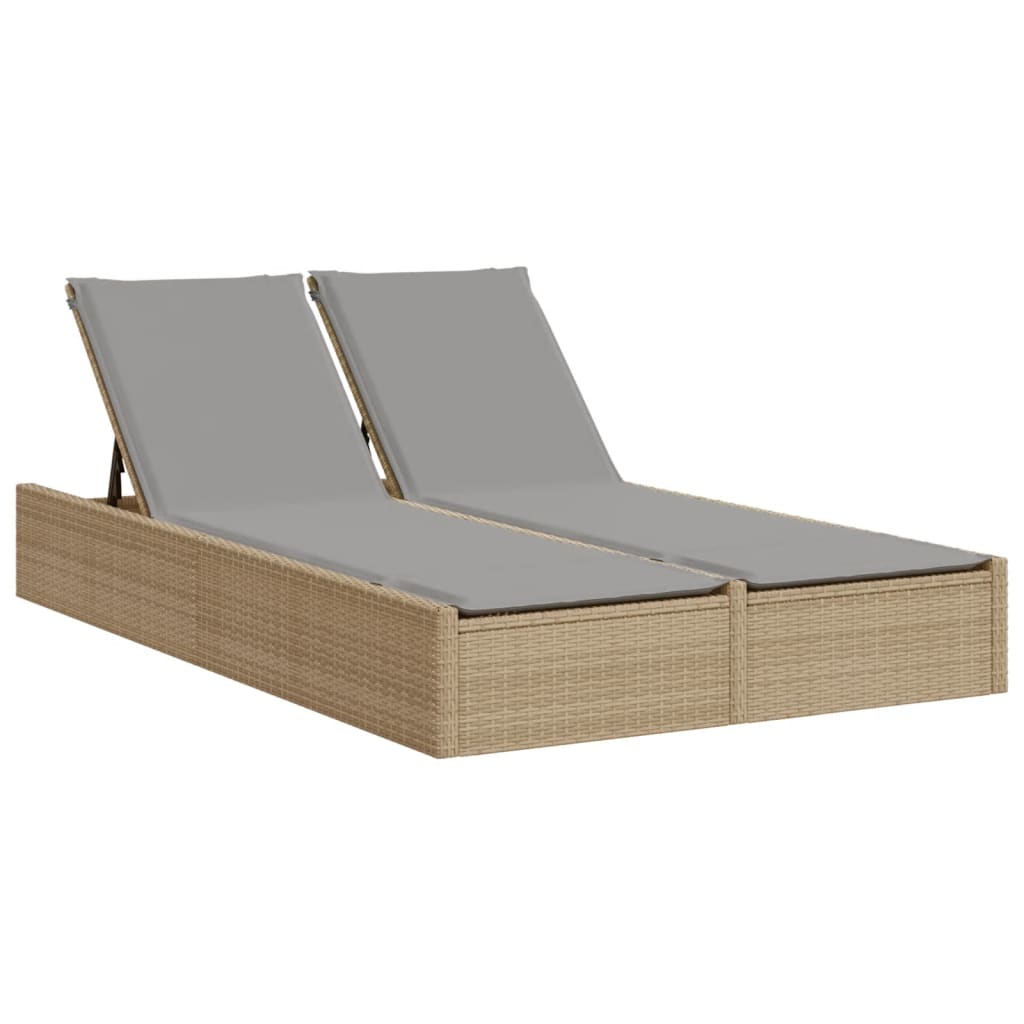 Thumbnail - vidaXL Doppel-Sonnenliege mit Auflagen Beige Poly Rattan