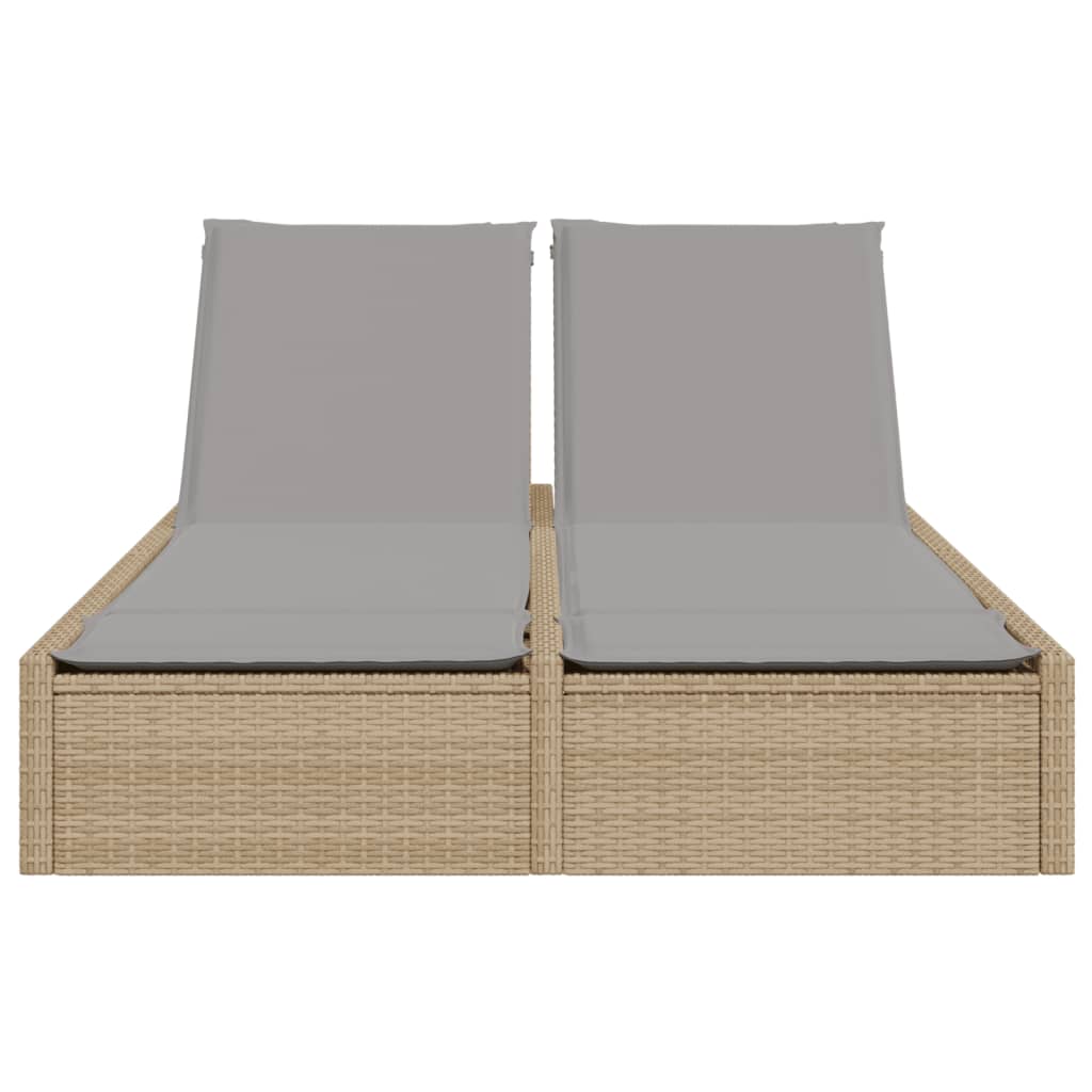 Thumbnail - vidaXL Doppel-Sonnenliege mit Auflagen Beige Poly Rattan