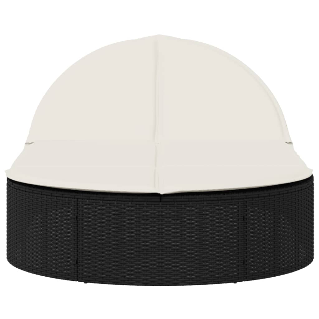 vidaXL Ligbed 2-persoons met kussens poly rattan zwart afbeelding