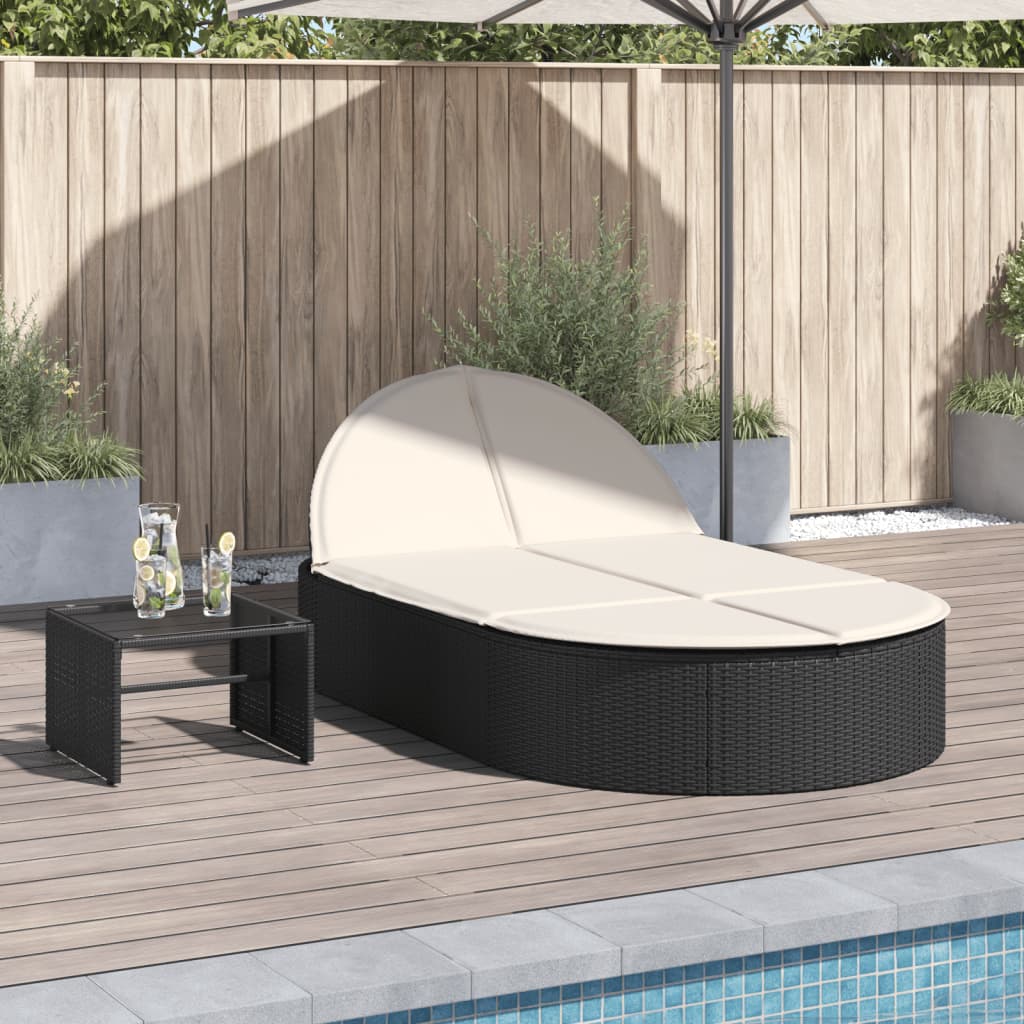 vidaXL Doppel-Sonnenliege mit Kissen Schwarz Poly Rattan