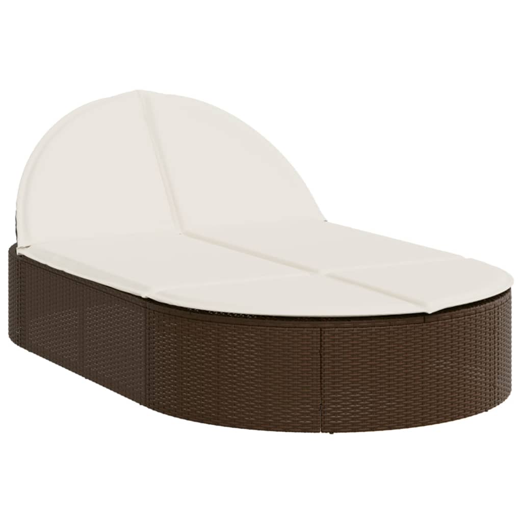 Thumbnail - vidaXL Doppel-Sonnenliege mit Auflagen Braun Poly Rattan