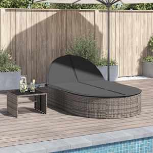 Dvojni ležalnik z blazinami siv poli ratan