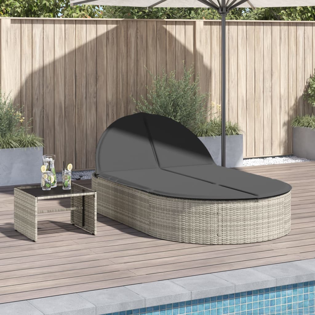 vidaXL Doppel-Sonnenliege mit Kissen Hellgrau Poly Rattan