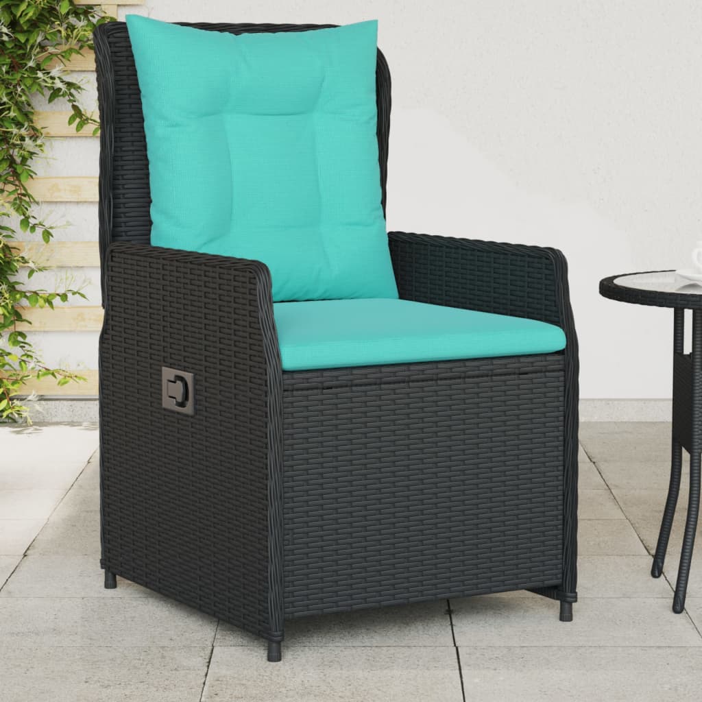 Reclining Patio Chair Black PE rattan Medium Adjustable...
