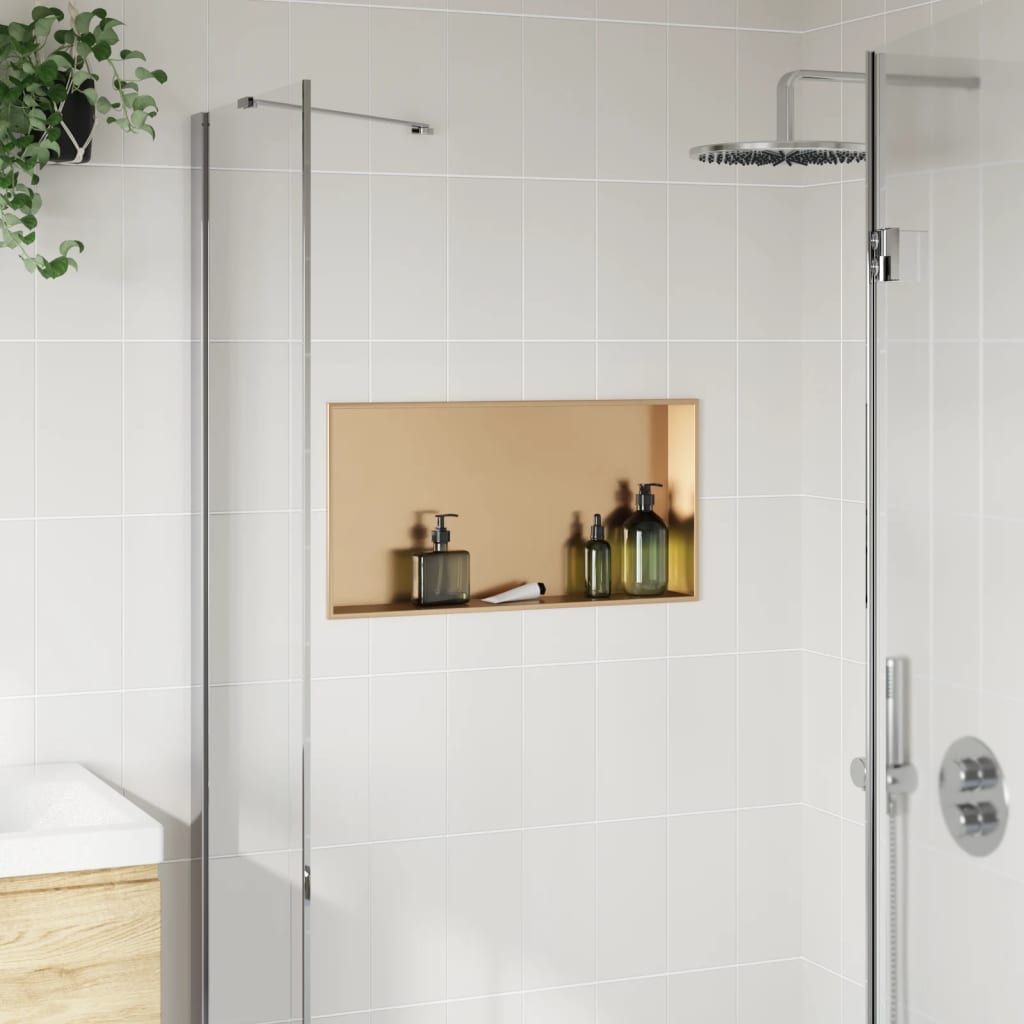 vidaXL Výklenok do sprchy brúsený zlatý 62x32x9 cm nerezová oceľ
