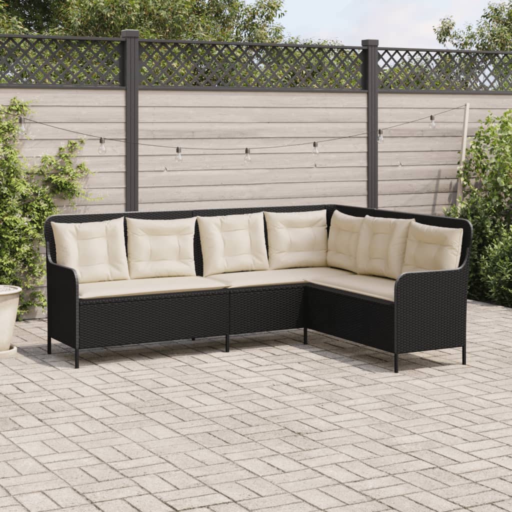 vidaXL L-alakú fekete polyrattan kerti kanapé párnával