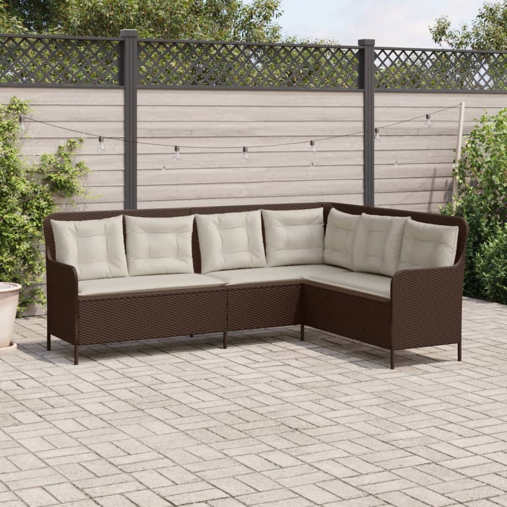 Thumbnail - vidaXL Gartensofa in L-Form mit Kissen Braun Poly Rattan