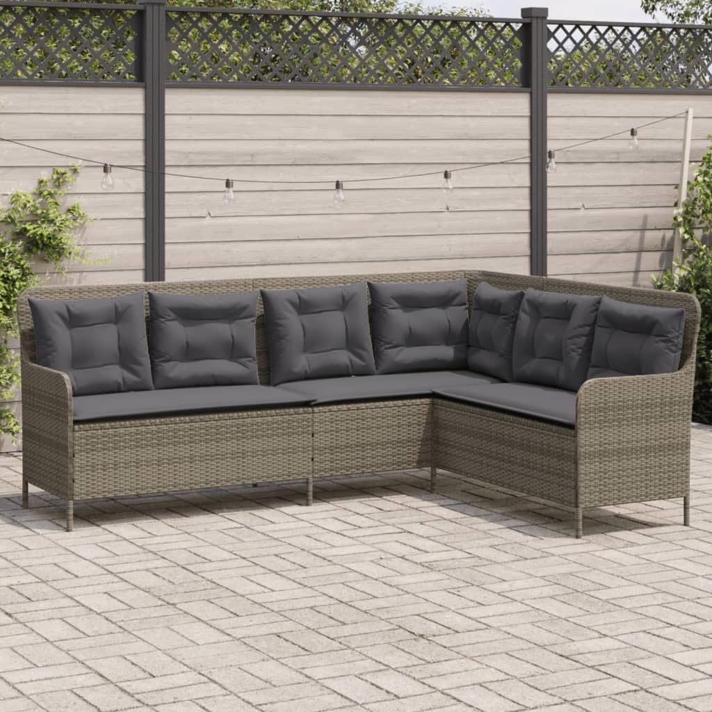 vidaXL Gartensofa in L-Form mit Kissen Grau Poly Rattan