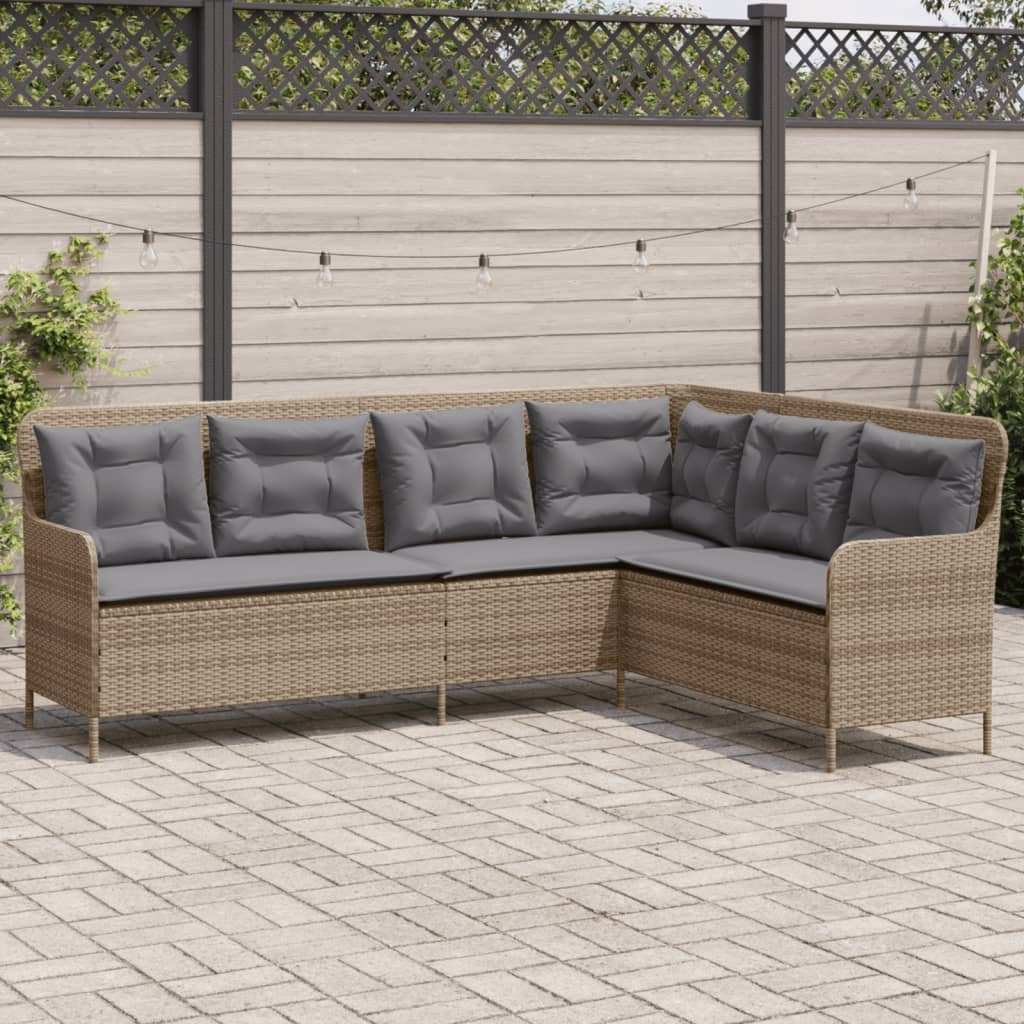 vidaXL Gartensofa in L-Form mit Kissen Beige Poly Rattan