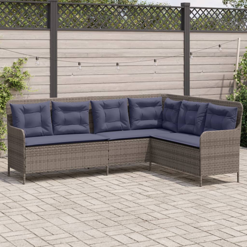 Patio Sofa Gray Poly Rattan, Powder-Coated Steel L-Shap...