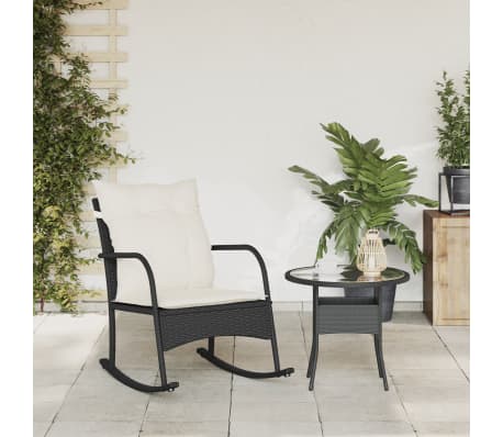 vidaXL Chaise &agrave; bascule de jardin avec coussins noir r&eacute;sine tress&eacute;e