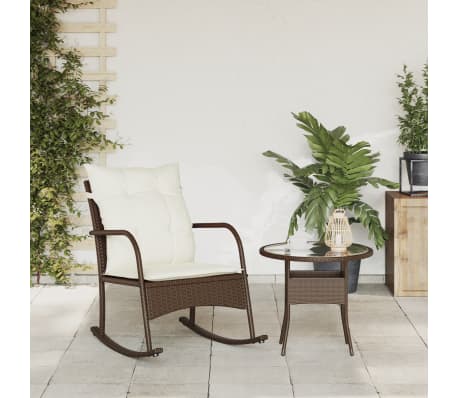 vidaXL Garten-Schaukelstuhl mit Kissen Braun Poly Rattan