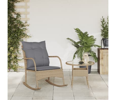 vidaXL Garten-Schaukelstuhl mit Kissen Beige Poly Rattan