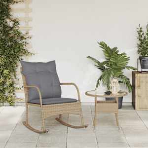 vidaXL Garten-Schaukelstuhl mit Kissen Beige Poly Rattan