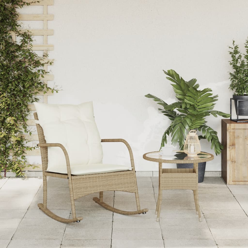 vidaXL Tuinschommelstoel met kussens poly rattan beige afbeelding