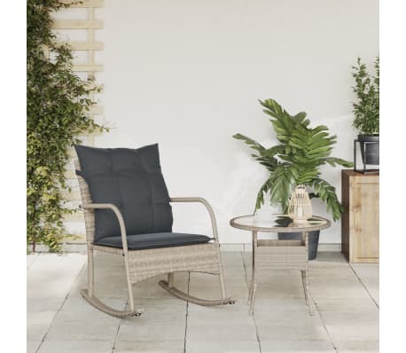 vidaXL dārza šūpuļkrēsls ar matračiem, gaiši pelēka PE rotangpalma