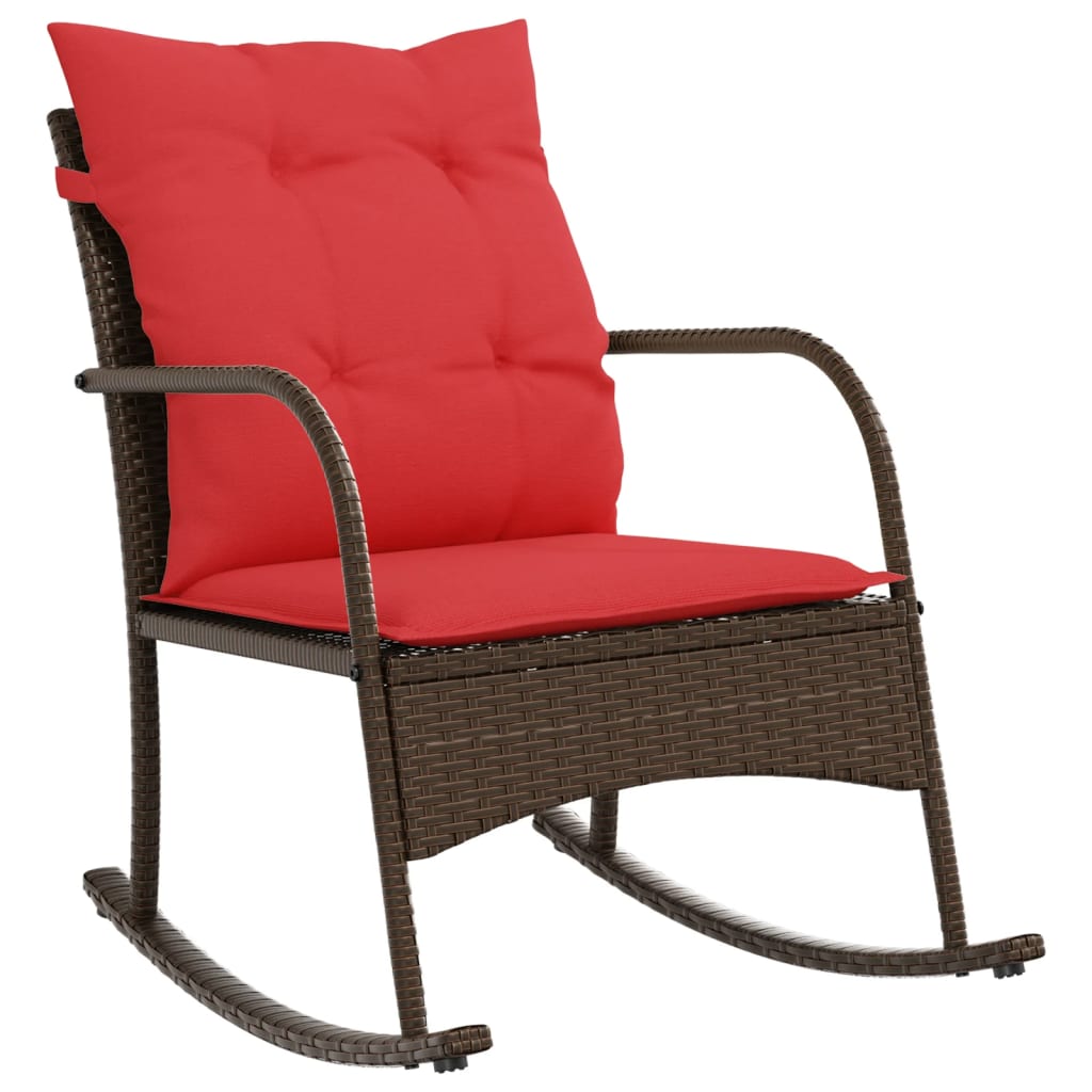 VidaXL Chaise à Bascule De Jardin Avec Coussins Marron Résine Tressée