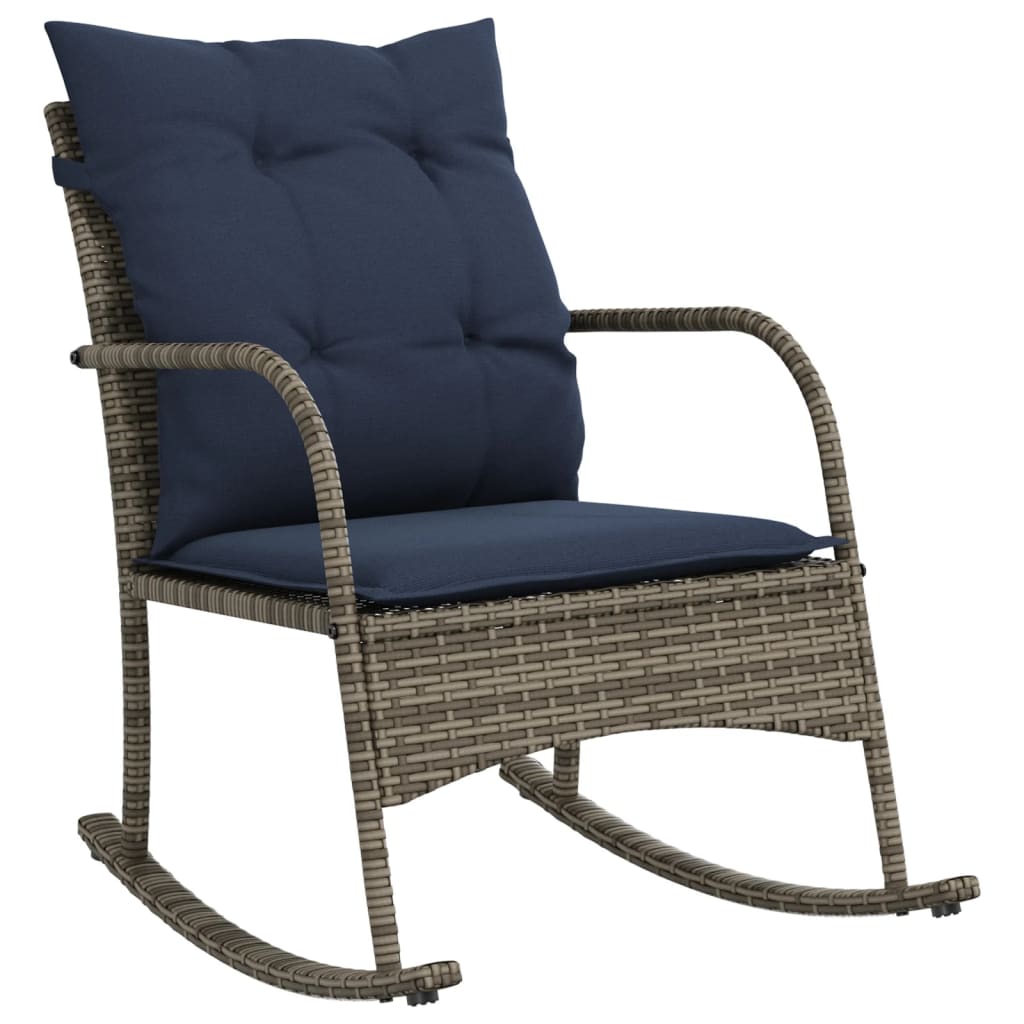 VidaXL Chaise à Bascule De Jardin Avec Coussins Gris Résine Tressée