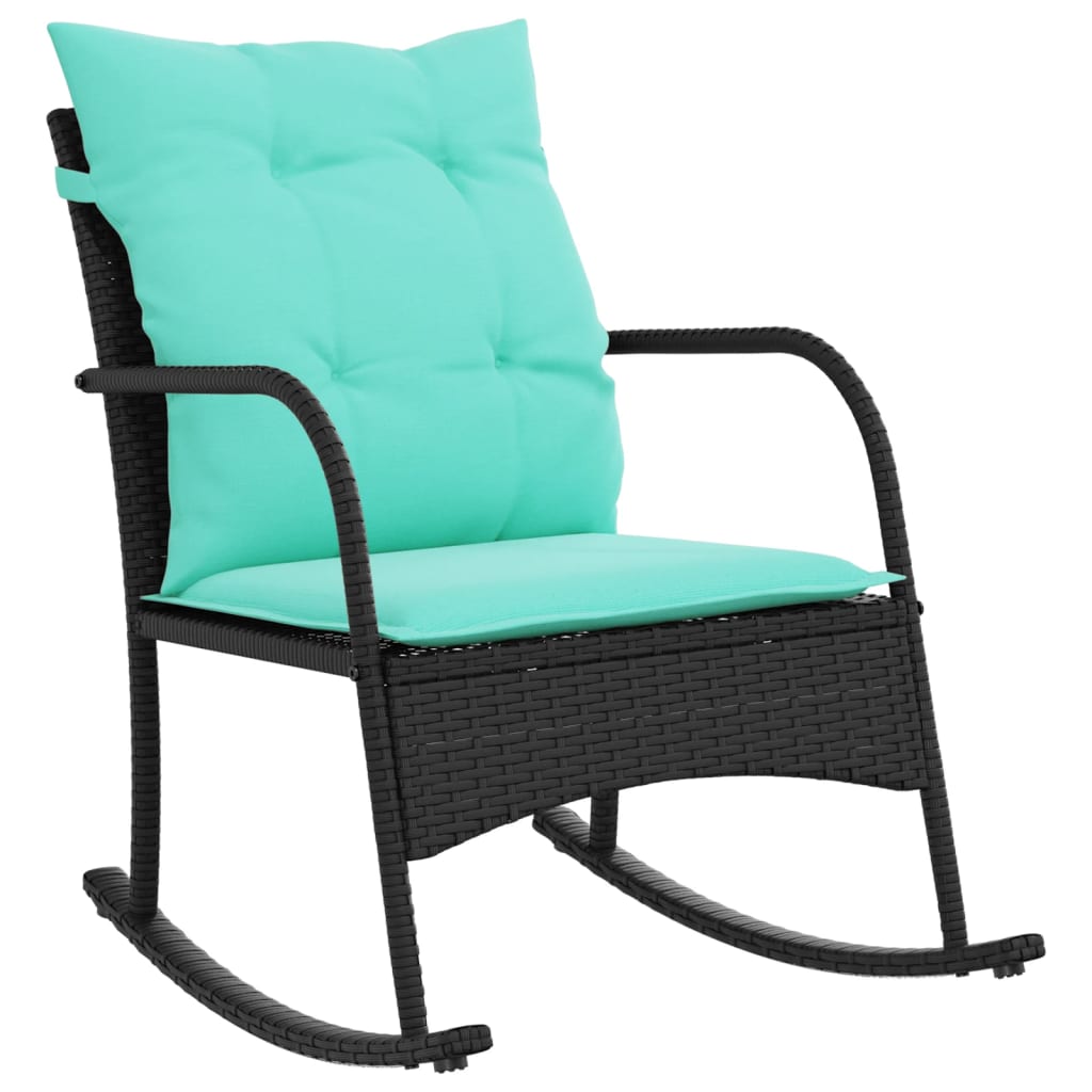 VidaXL Garden Rocking Chair With Cushions Black Poly Rattan