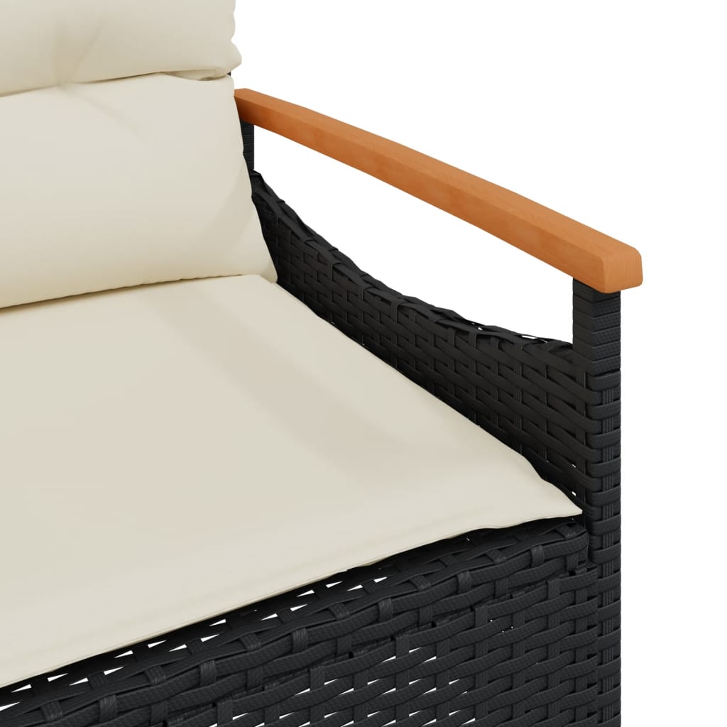 Zestaw wypoczynkowy rattanowy czarny - 1 stół, 2 krzesła, 1 ławka, 3 poduszki, 4 oparcia - 75x40x37cm