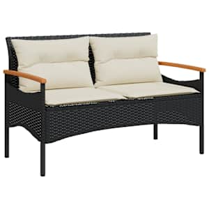 Zahradní lavice s poduškami 116 x 62,5 x 74 cm černá polyratan - obrázek 2