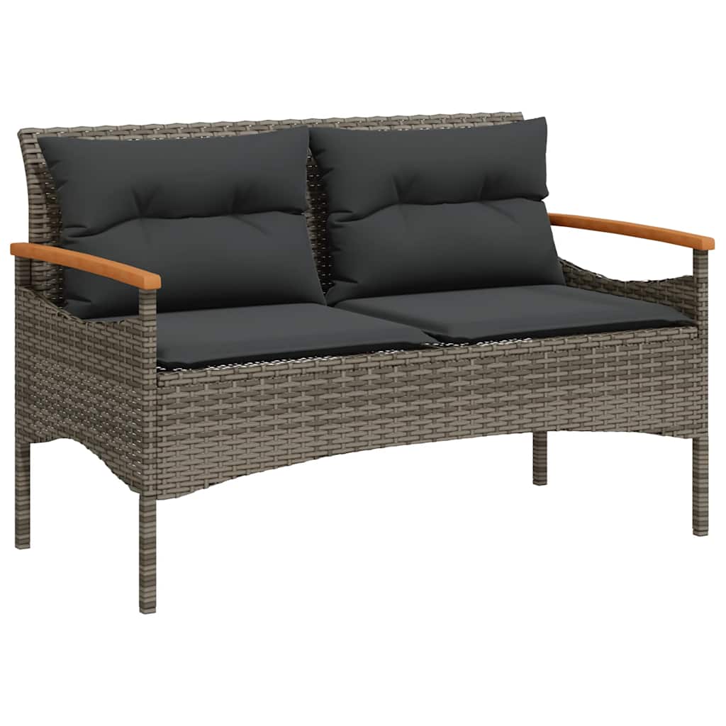 vidaXL Zahradní lavice s poduškami 116 x 62,5 x 74 cm šedá polyratan