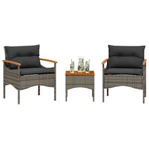 Vrtna sedežna garnitura 3-delna z blazinami siv poli ratan