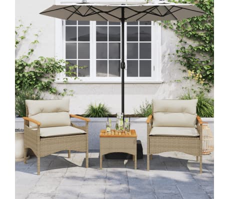 vidaXL Salon de jardin avec coussins 3 pcs beige r&eacute;sine tress&eacute;e