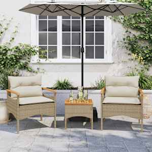 vidaXL Salon de jardin avec coussins 3 pcs beige r&eacute;sine tress&eacute;e