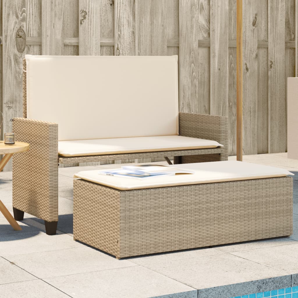 vidaXL Gartenbank mit Kissen und Hocker Beige Poly Rattan