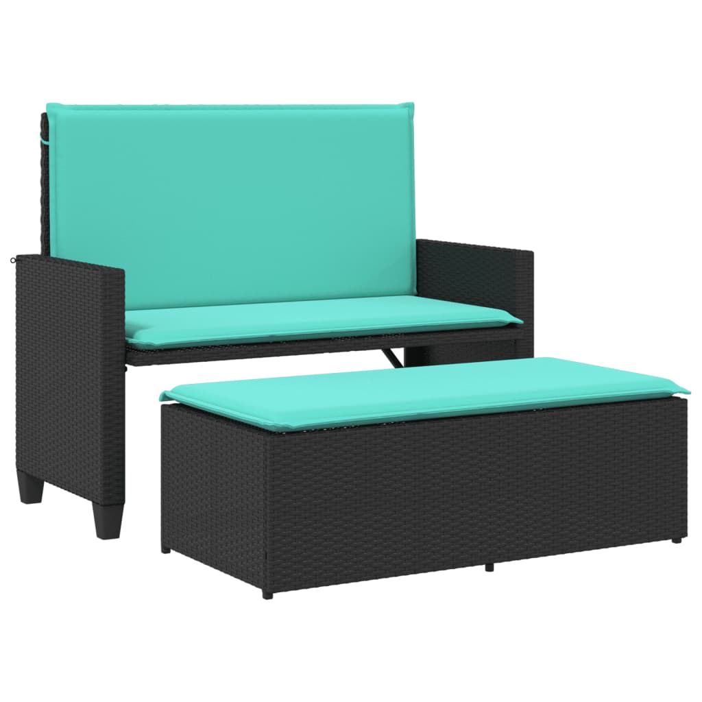 Patio Bench with Cushions and Footstool Poly Rattan Brown/Gray/Black vidaXL