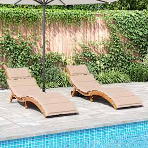 Ležalnik z blazinami 2 kosa bež trden akacijev les