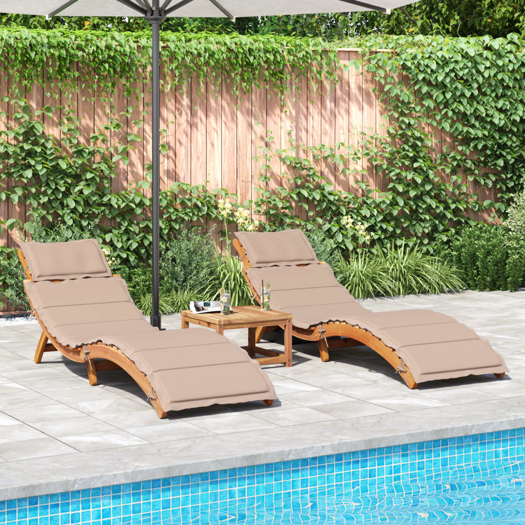 vidaXL Sun Loungers with Cushions 2 pcs Taupe Solid Wood Acacia