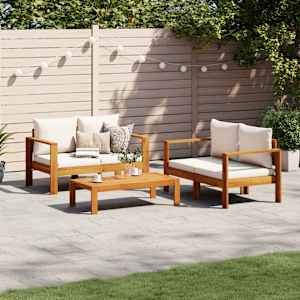 Vrtna sedežna garnitura 3-delna z blazinami trden akacijev les