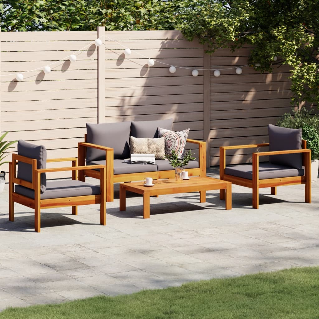 vidaXL Set canapele de grădină cu perne, 4 piese, lemn masiv de acacia