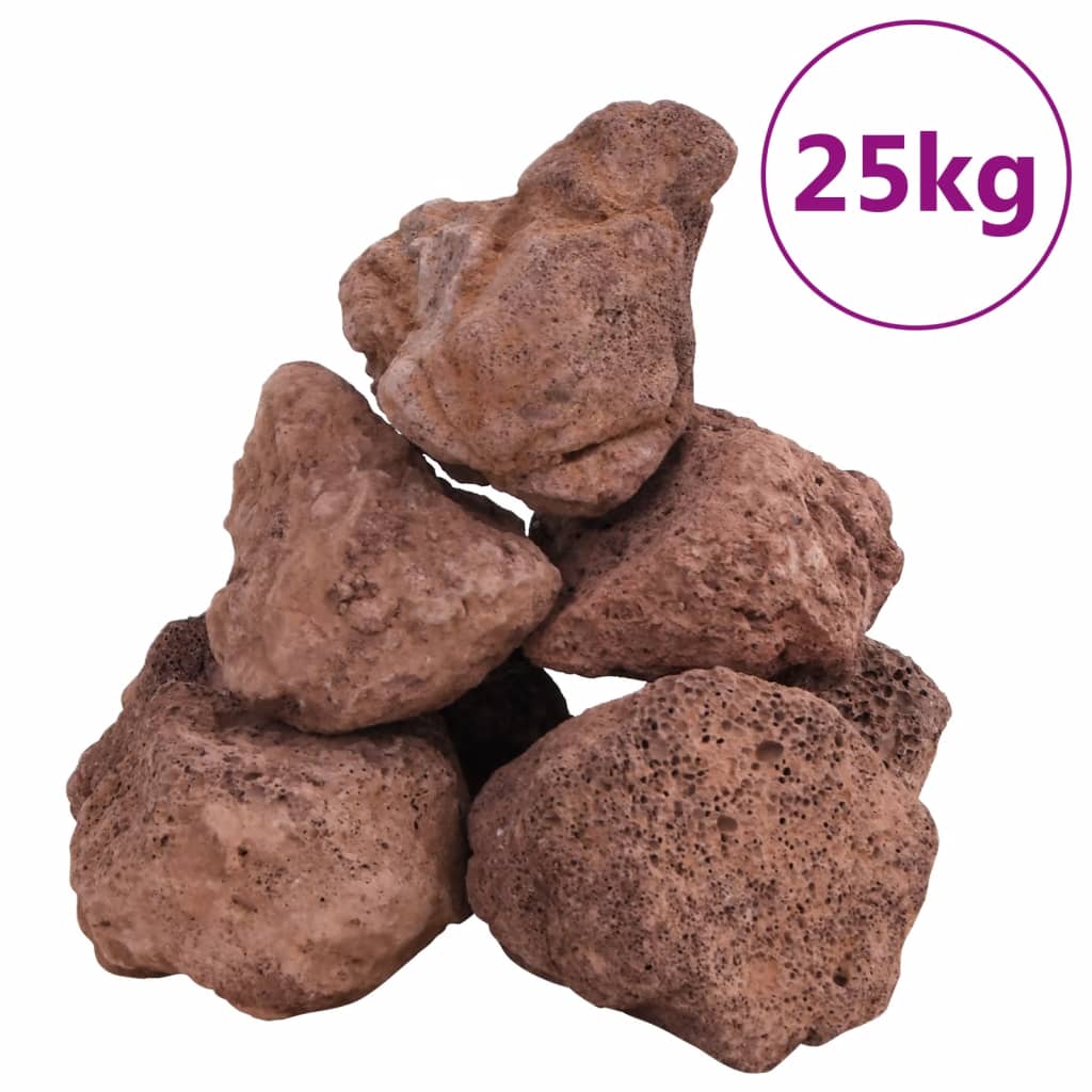 vidaXL Sopečné kameny 25 kg červené 10–30 cm