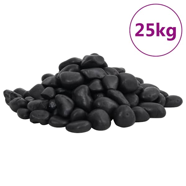 vidaXL poleeritud veerkivi 25 kg, must, 2-5 cm