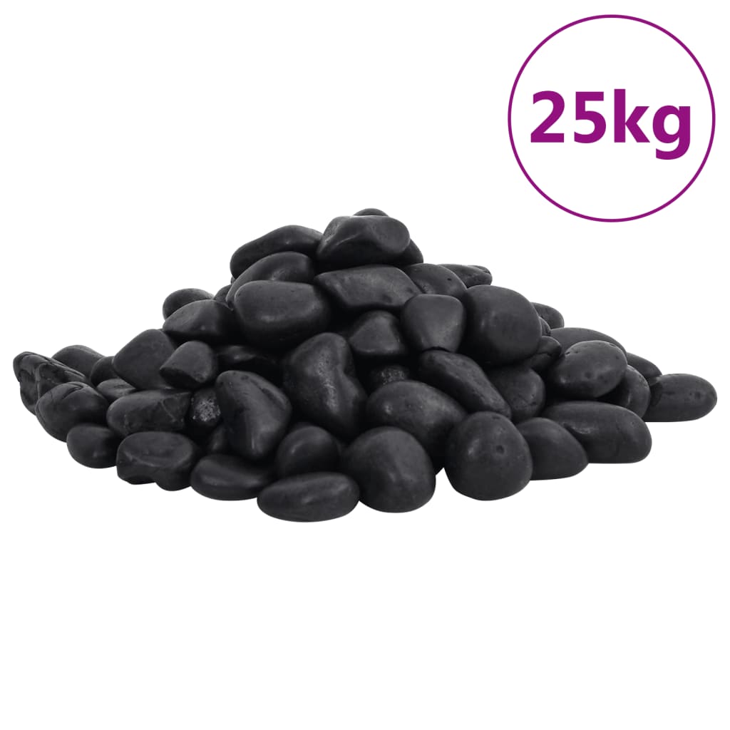 vidaXL Leštěné oblázky 25 kg černé 2–5 cm