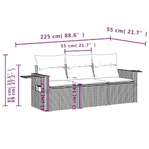 3dílná zahradní sedací souprava s poduškami černá polyratan - obrázek 7