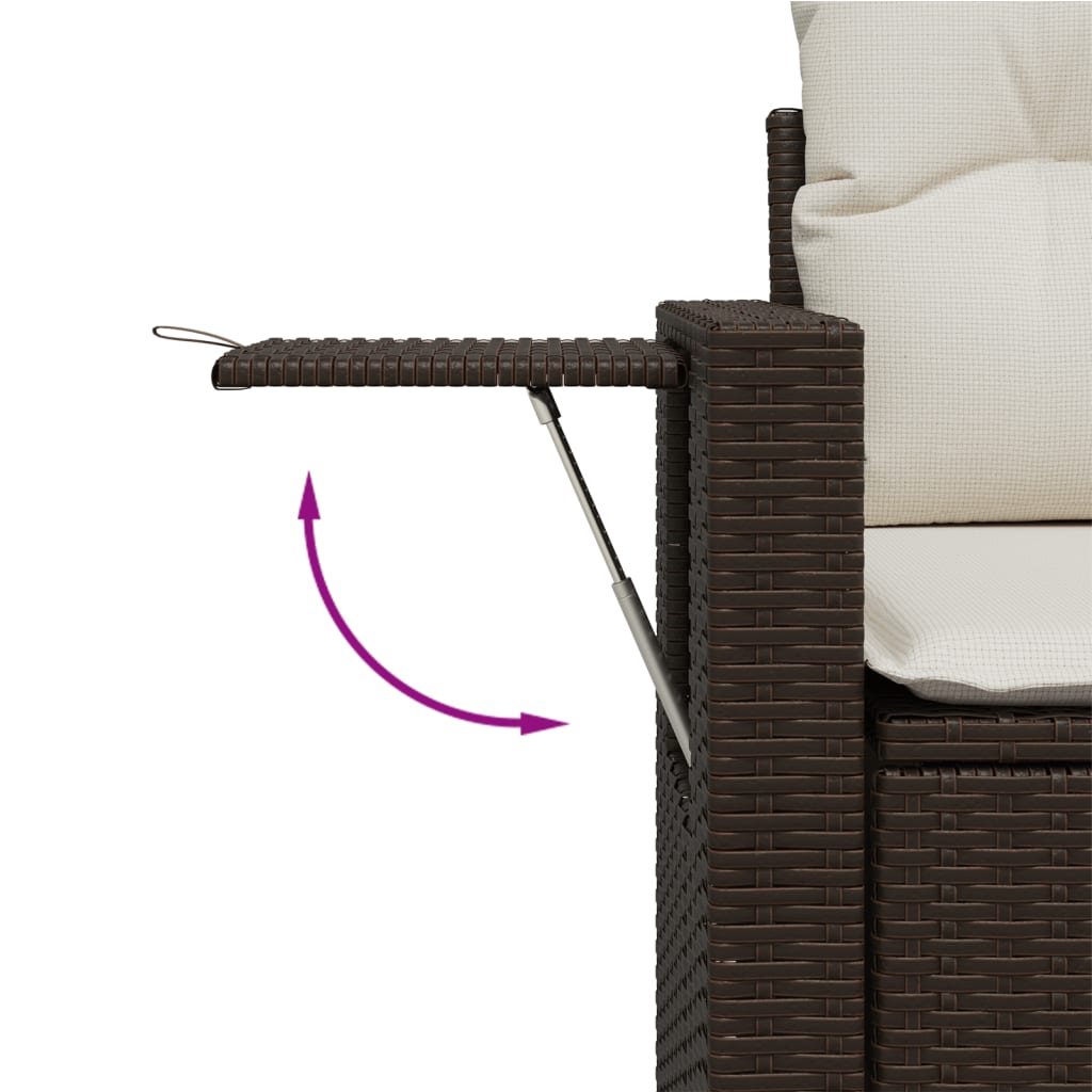 vidaXL 3-delige Loungeset met kussens poly rattan bruin