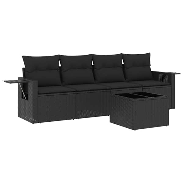 vidaXL 5-osaline aiadiivanikomplekt patjadega, must, pol&uuml;rotang