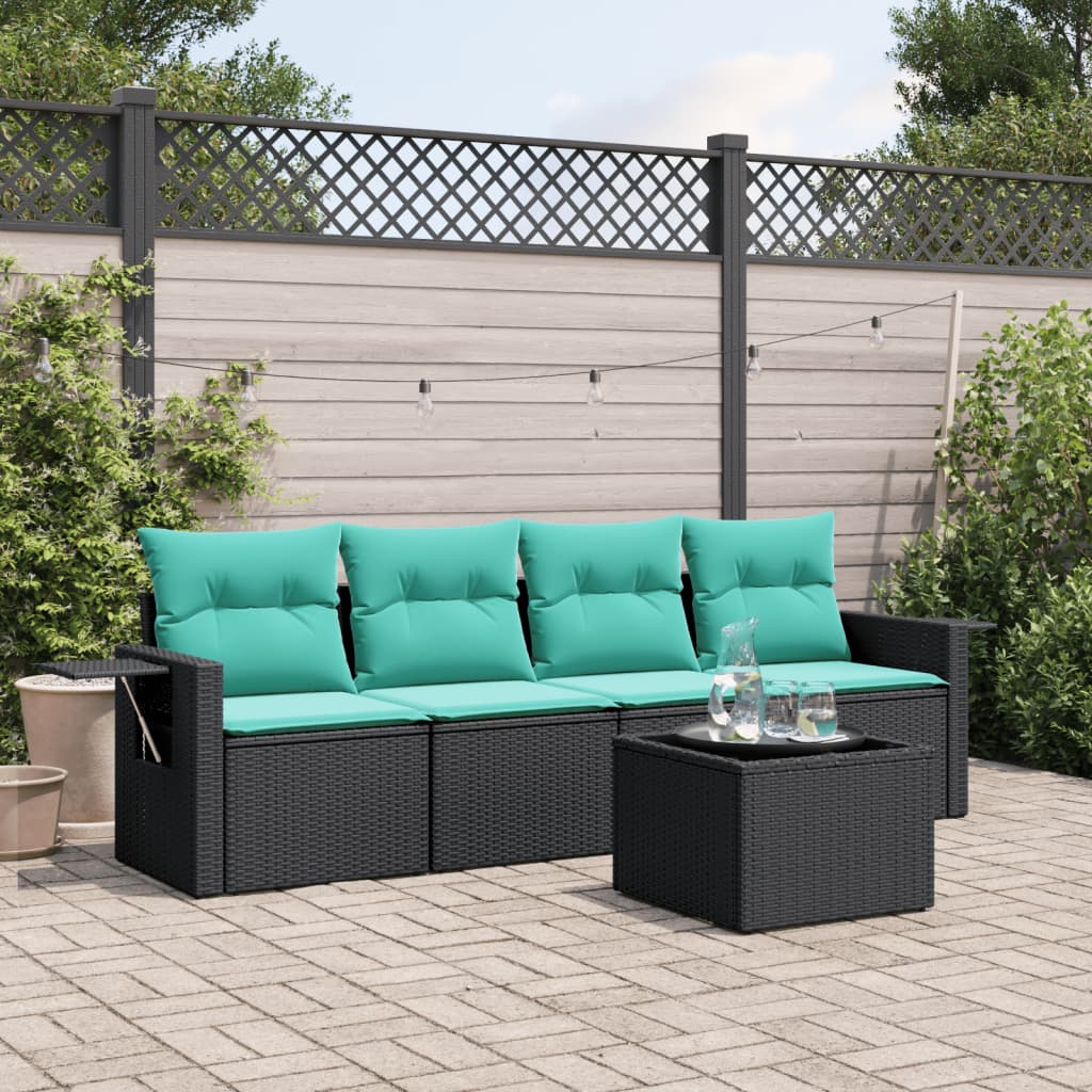vidaXL havesofasæt med 5 dele og hynder sort polyrattan