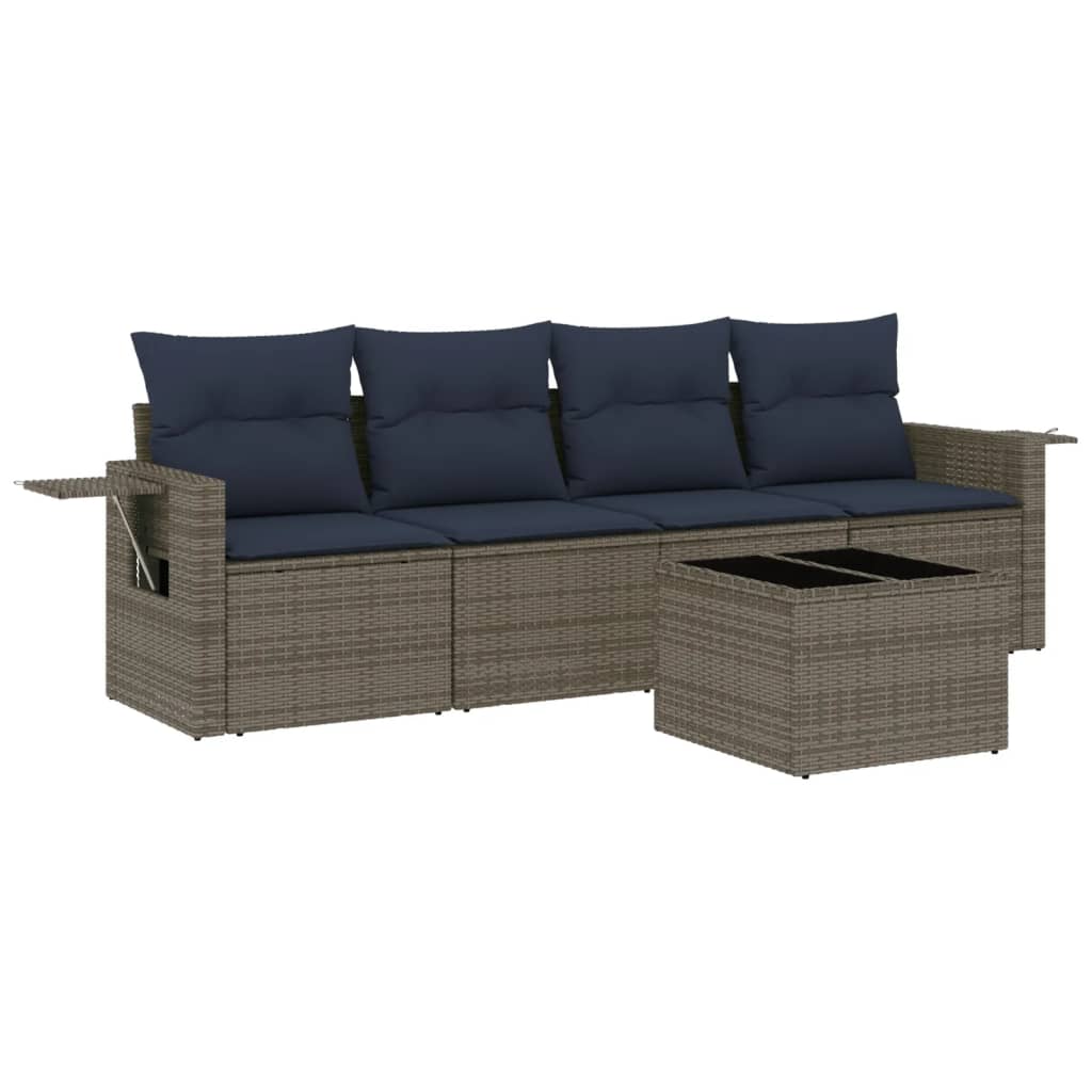 Thumbnail - vidaXL 5-teiliges Gartensofa-Set mit Kissen, grau, Polyrattan