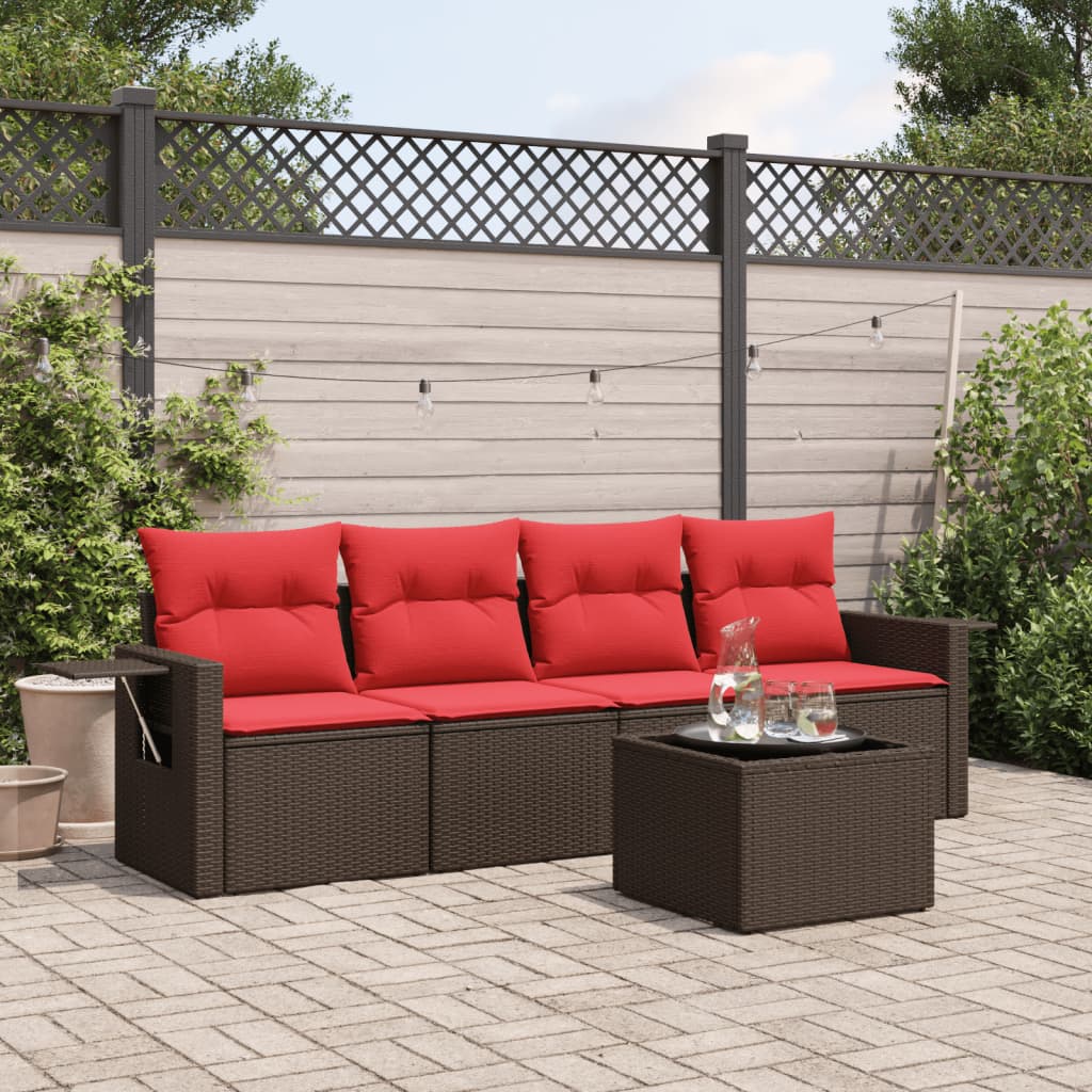 vidaXL 5-teiliges Gartensofa-Set mit Kissen, braun, Polyrattan
